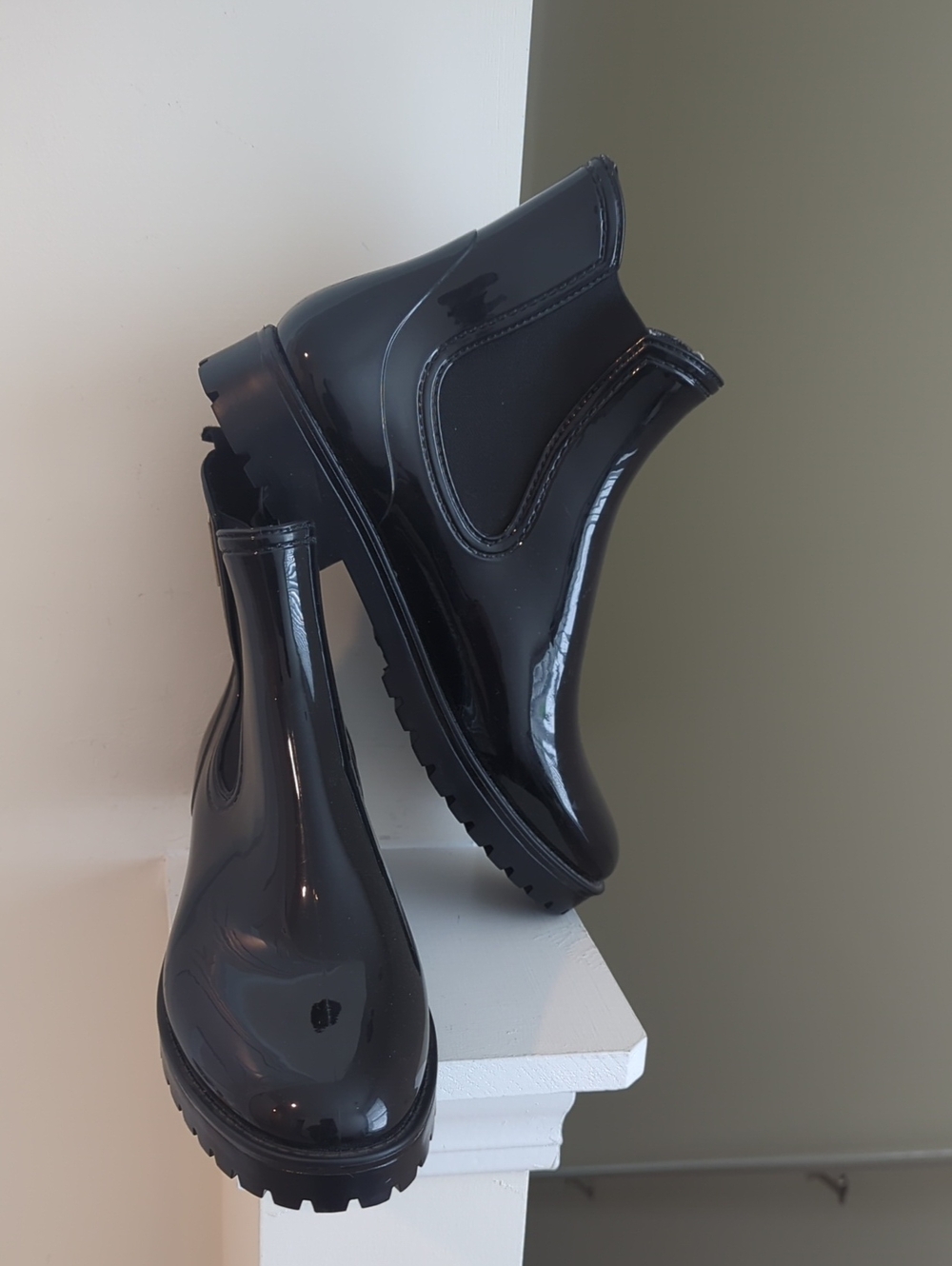 Matt & Nat Black Patent Chelsea Rain Boots